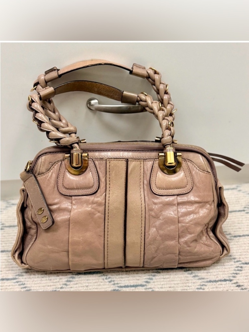CHLOE Vintage Y2K 2000’s Everyday Heloise Beige Leather Shoulder Handbag W Braid